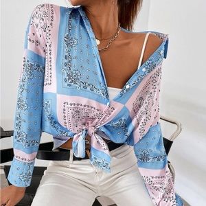 Patterned button up top